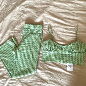 matching printed bustier and pant set